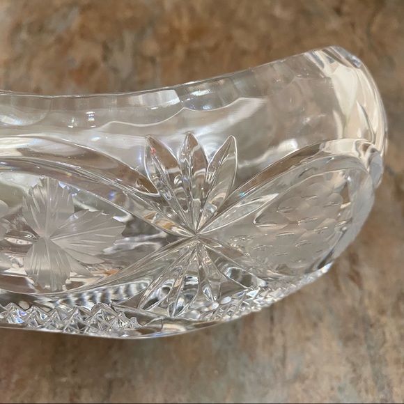 Vintage Cut To Clear Bohemian Czech Etched Clear Crystal Boat Bowl - Picture 10 of 12